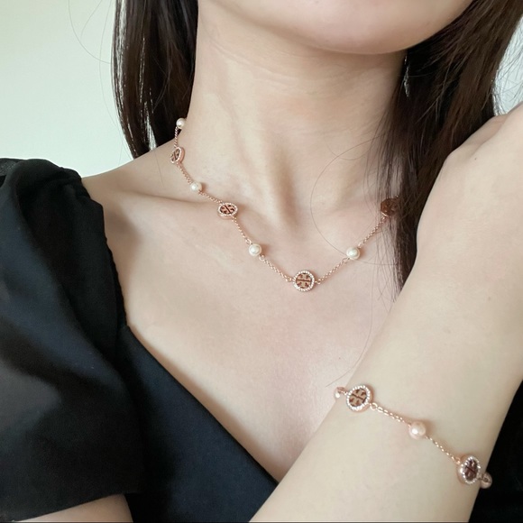 Tory Burch Multi-use Rose Gold Gemstone Pearl-Chain Necklace - Picture 9 of 11